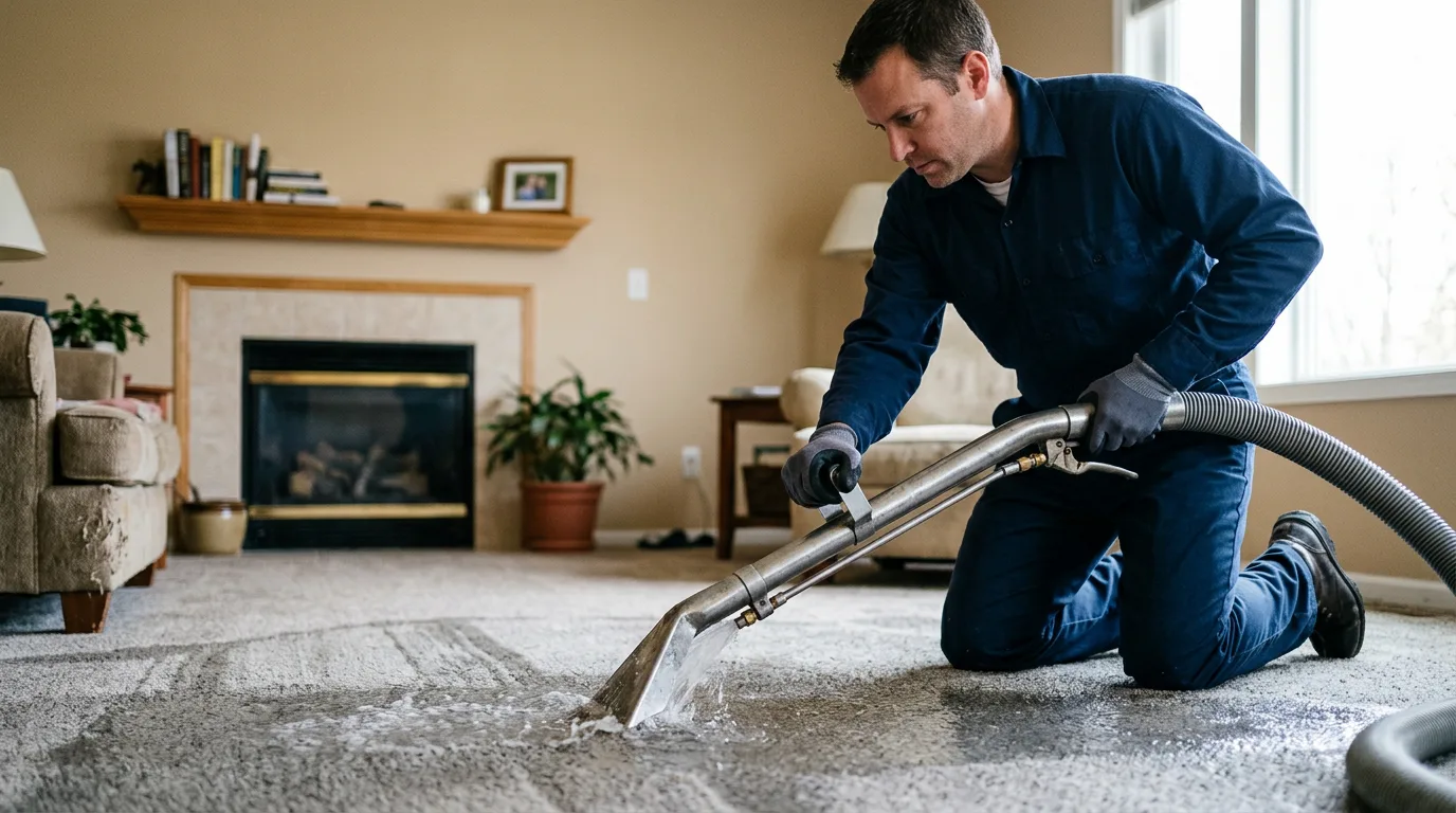 Water damage restoration technician working near Olympia Fields, IL
